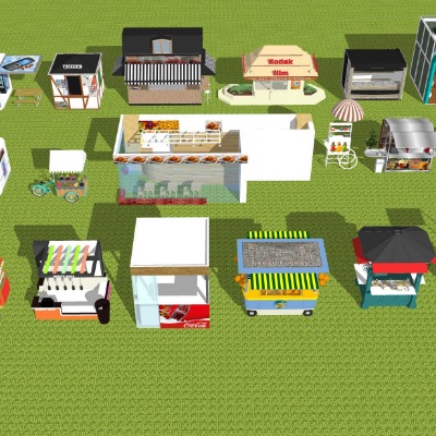  现代移动摊位售卖亭su模型下载 