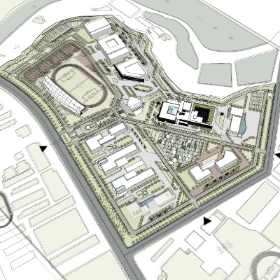  现代学校鸟瞰su模型下载 