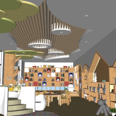  现代幼儿园阅览室su模型下载 