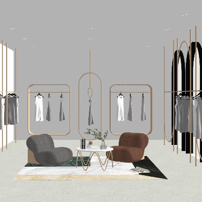  现代服装店su模型下载 
