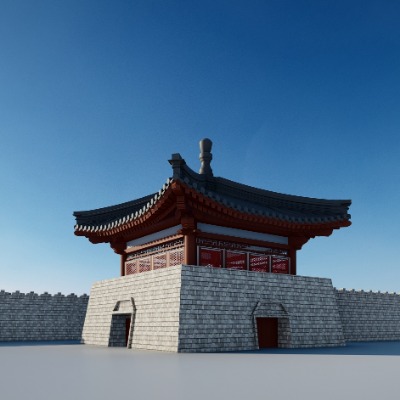  中式古建城墙城门楼su模型下载 