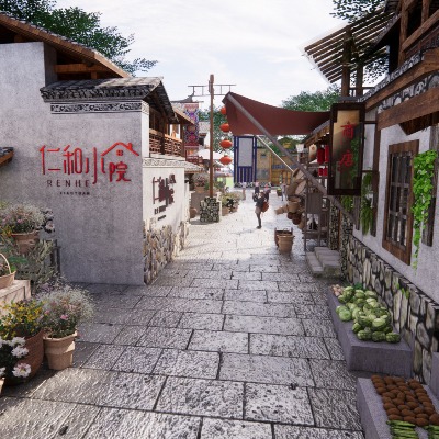  新中式旅游小镇 乡村商业街 乡村田园民宿 民居改造su模型下载 