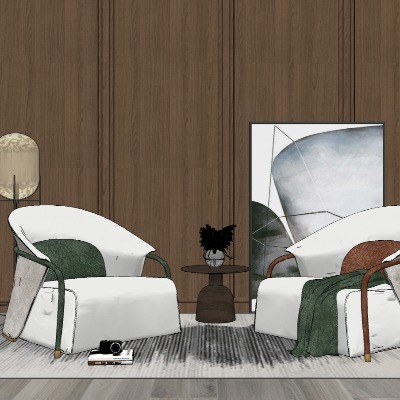  现代布艺休闲沙发su模型下载 