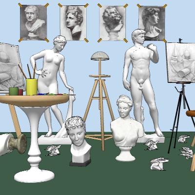  现代素描美术画架su模型下载 