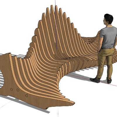  现代户外公用椅su模型下载 