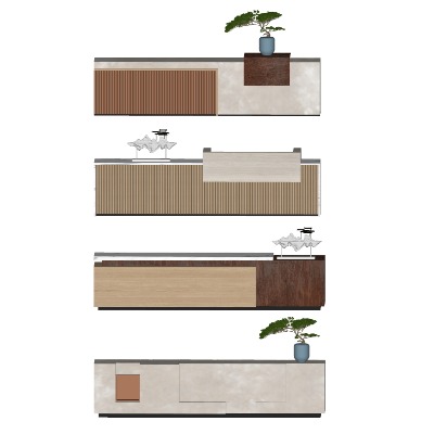  新中式办公前台su模型下载 