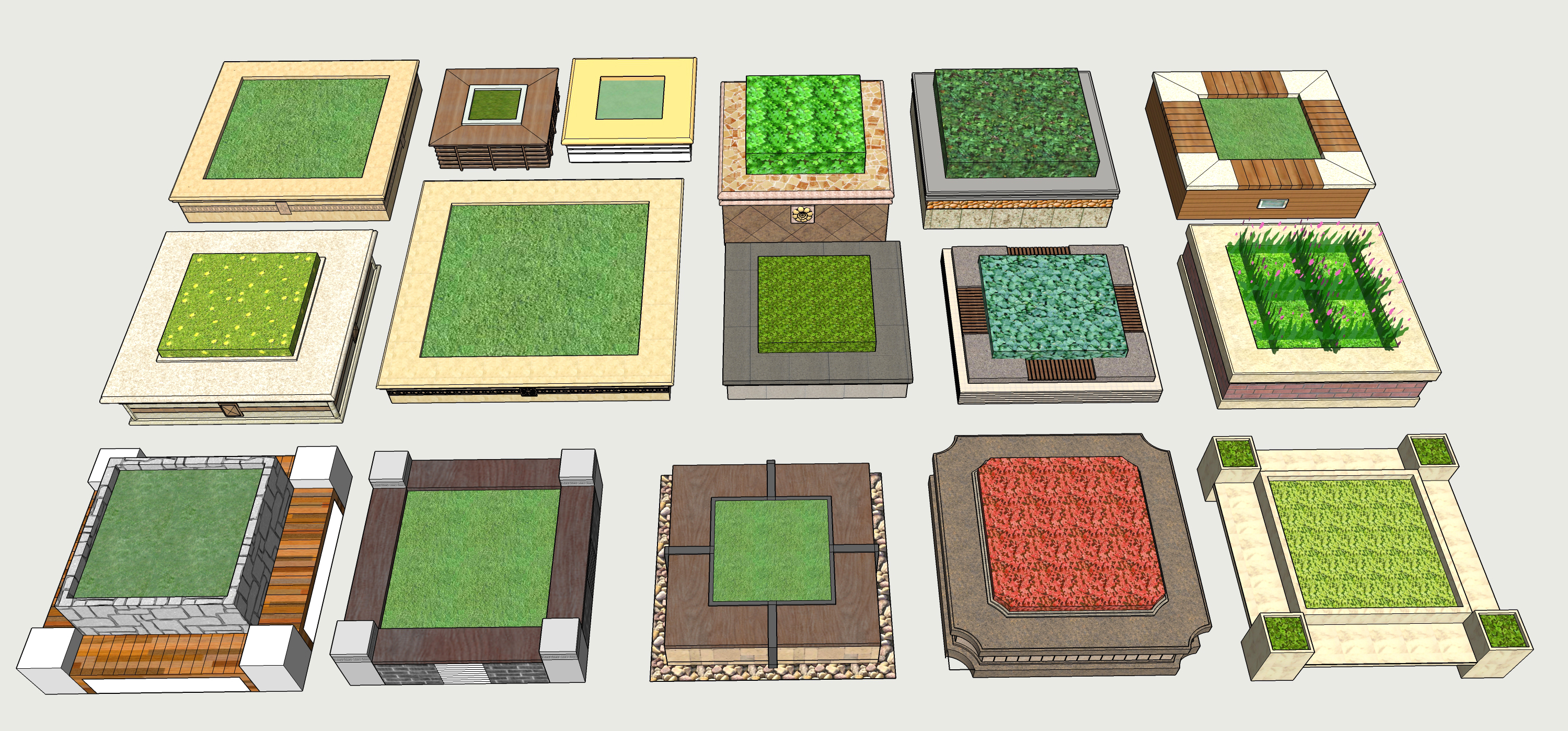  方形树池花池su模型下载 