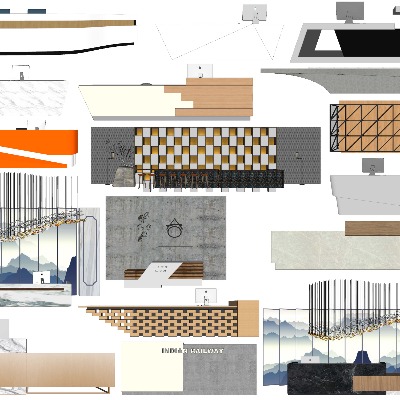  现代接待台服务台su模型下载 