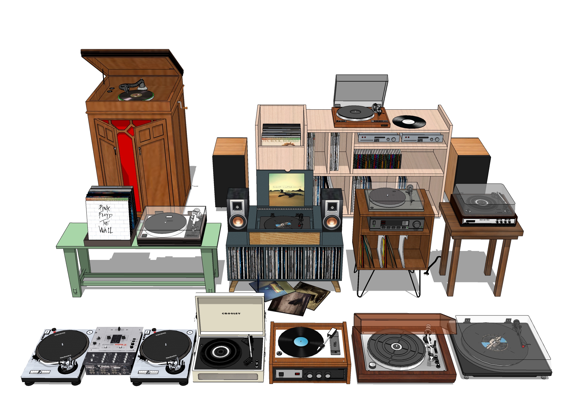  复古留声机 老式唱片su模型下载 