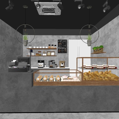  工业风烘培店面包店su模型下载 
