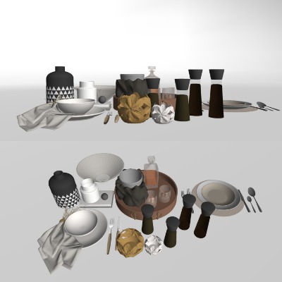  现代餐具餐巾刀叉su模型下载 