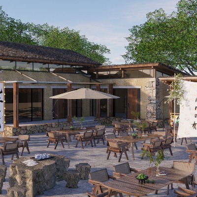  新中式乡村庭院景观 农家乐庭院 围炉煮茶  露营 围炉夜话 乡村茶馆su模型下载 