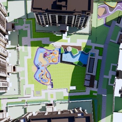  现代住宅小区鸟瞰su模型下载 