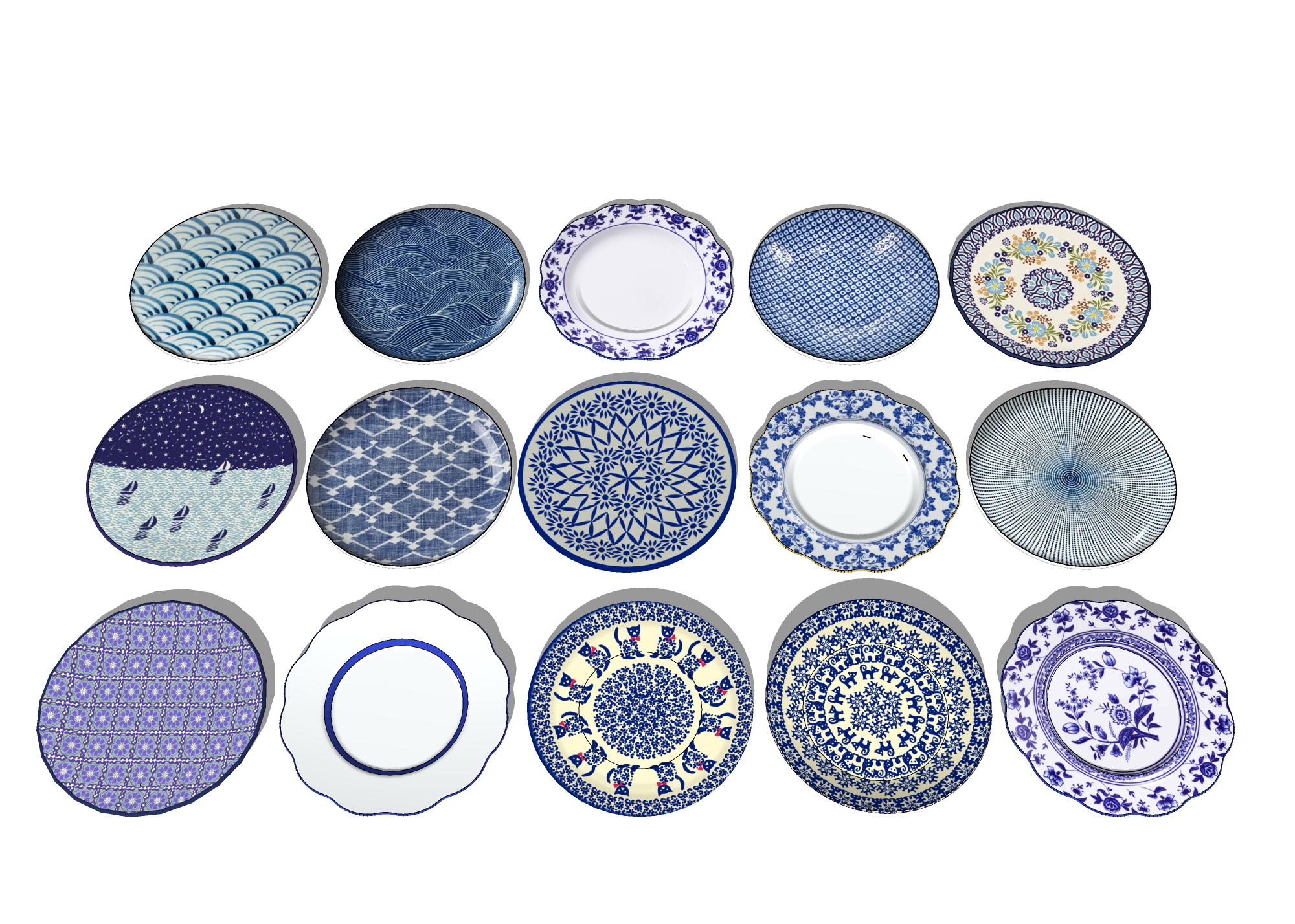  青花瓷盘子 陶瓷碟子su模型下载 