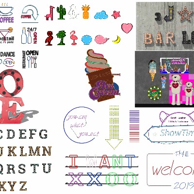  现代装饰灯霓虹灯su模型下载 