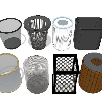  铁艺垃圾桶 家用垃圾篓su模型下载 