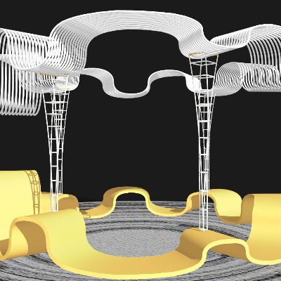  现代户外异形公用椅su模型下载 