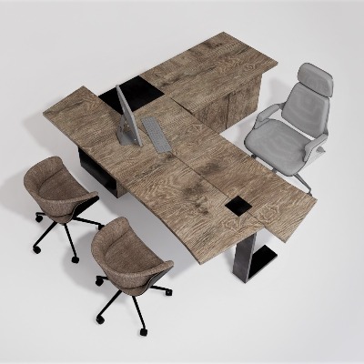  现代班台办公桌su模型下载 