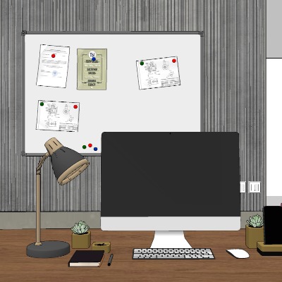  现代白板电脑办公用品su模型下载 