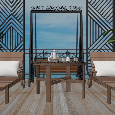  现代户外躺椅su模型下载 