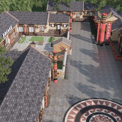  中式彝族乡村庭院su模型下载 