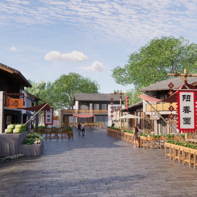  中式乡村商业街 风貌改造 民宿建筑 餐饮建筑 土基房改造su模型下载 