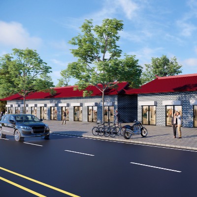  新中式钢构房 沿街商铺su模型下载 