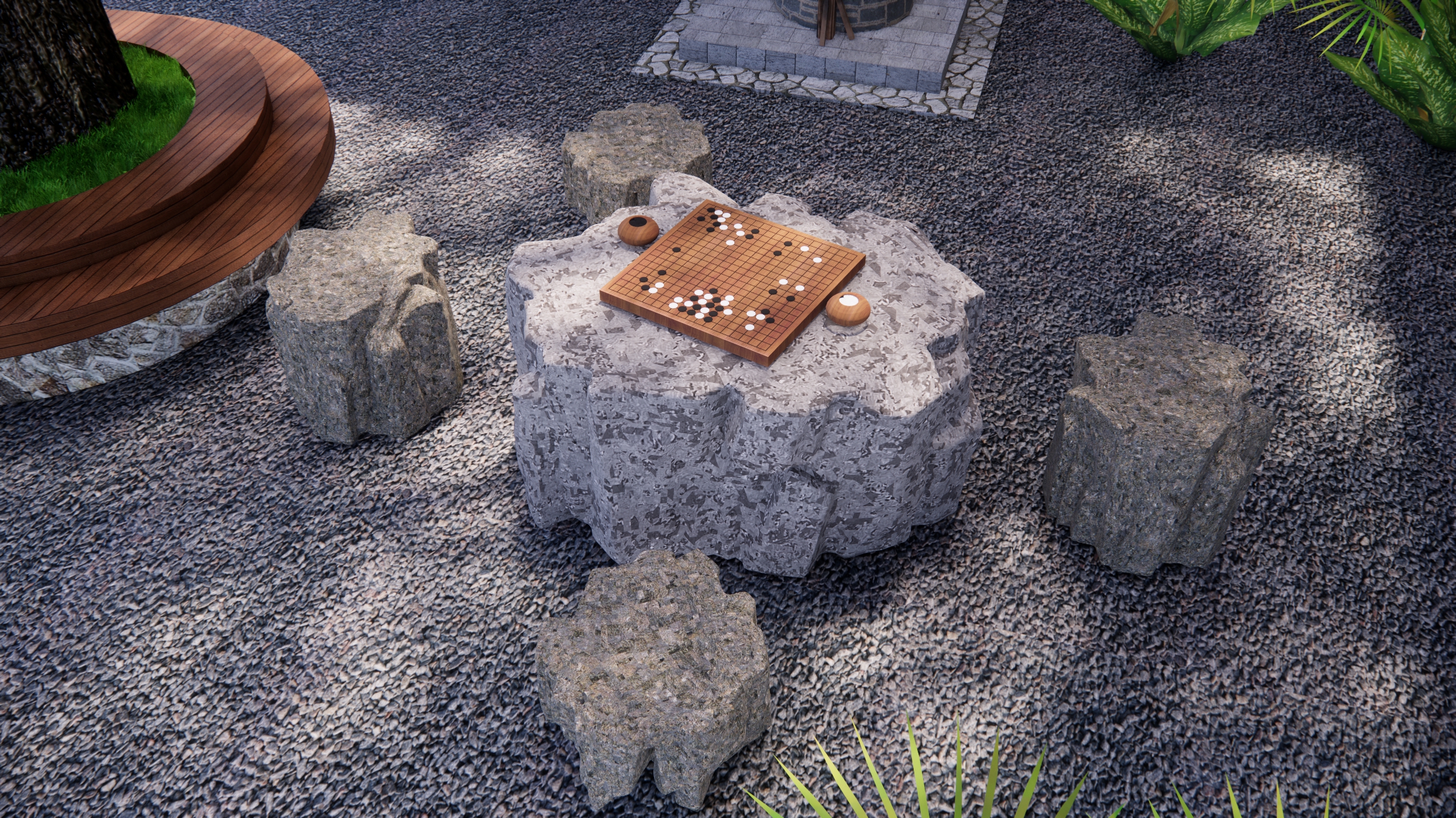  现代生态石桌椅 庭院石凳 户外石茶台 院落桌椅 石桌 石凳 石头桌椅su模型下载 