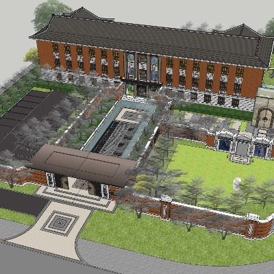  新中式示范区鸟瞰su模型下载 