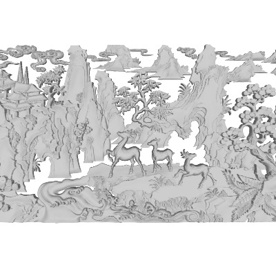  中式雕花景墙浮雕su模型下载 