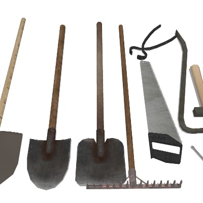  铁铲钉耙 锯子 老虎钳su模型下载 