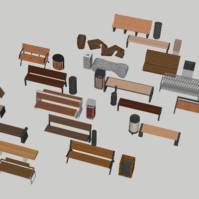  现代广场景观座椅 公园座椅su模型下载 