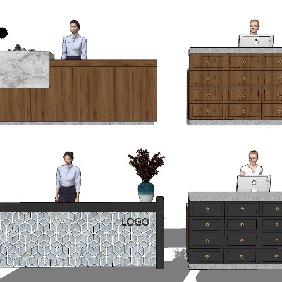  新中式轻奢接待台su模型下载 