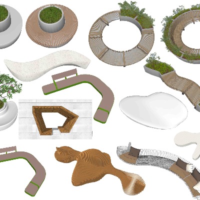  现代户外异形公用椅su模型下载 