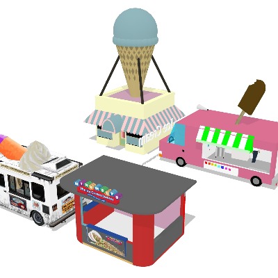  移动摊位 集市摆摊su模型下载 