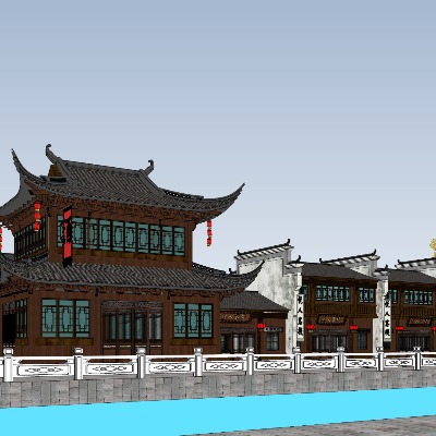  中式古建 商业街su模型下载 