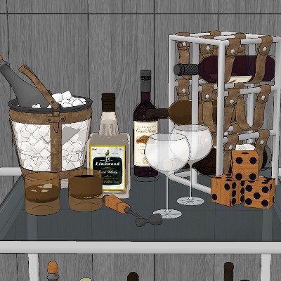  现代红酒酒杯酒架su模型下载 