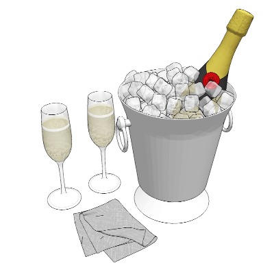  现代冰桶酒杯香槟酒su模型下载 