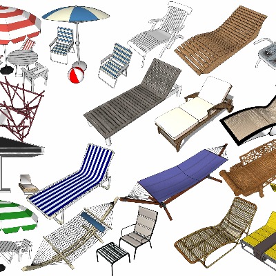  现代户外躺椅su模型下载 