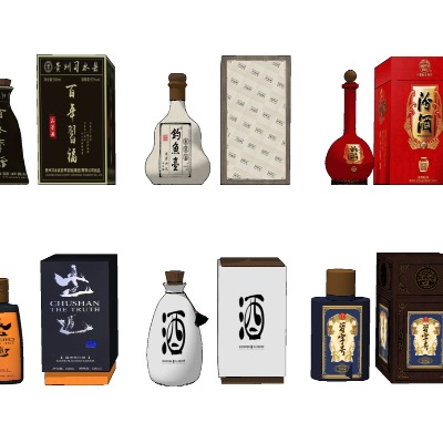  新中式名酒白酒su模型下载 