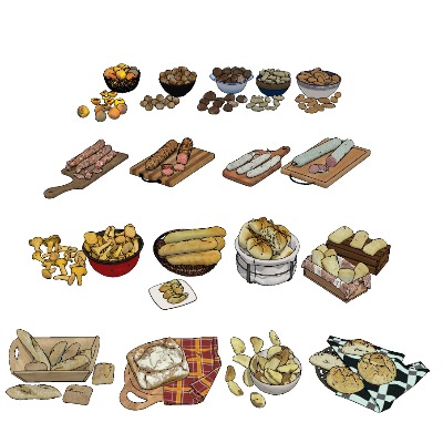  现代干果面包食材食物su模型下载 