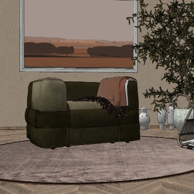  现代皮革休闲沙发su模型下载 