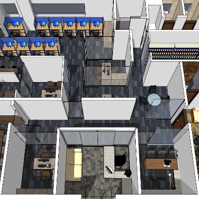  现代办公室su模型下载 