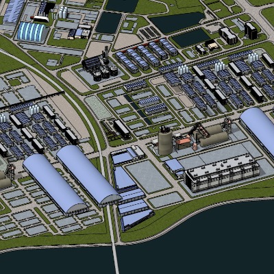  现代工业厂区 厂房鸟瞰su模型下载 