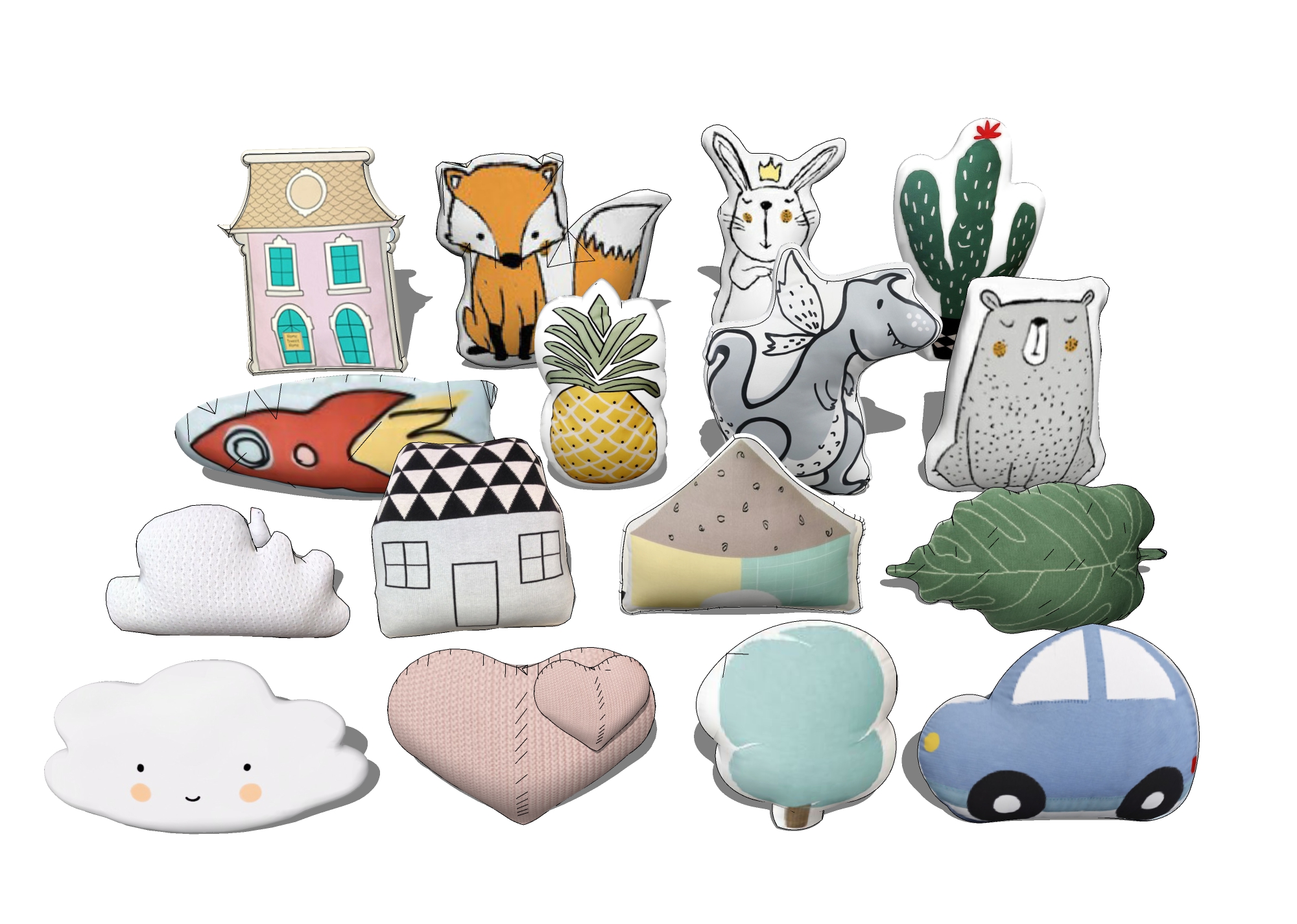  异形卡通枕头 儿童抱枕su模型下载 