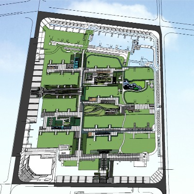  现代住宅小区鸟瞰su模型下载 