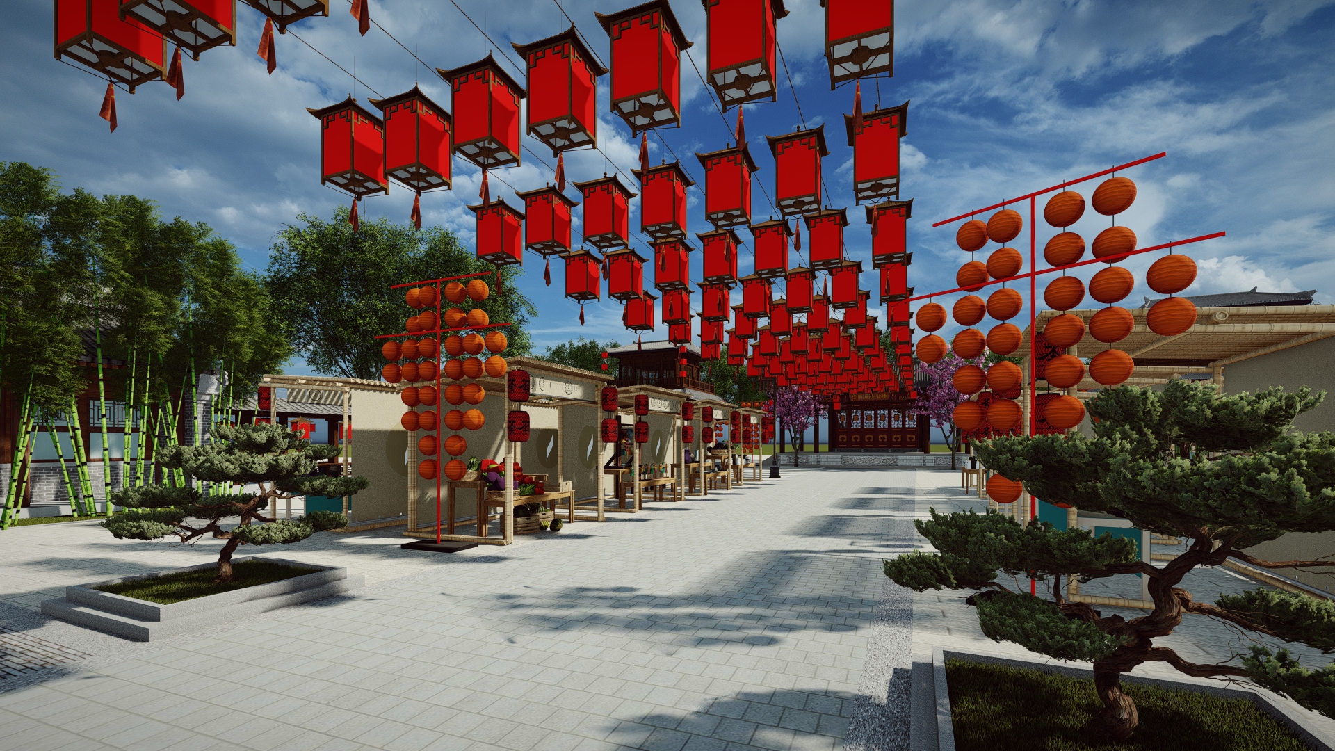  中式传统商业街su模型下载 