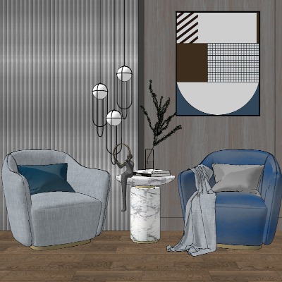  现代布艺休闲沙发su模型下载 