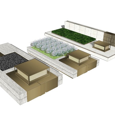  新中式户外树池座椅su模型下载 