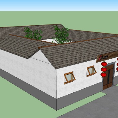  新中式四合院农家乐su模型下载 